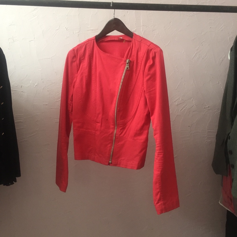 Tahari Biker Babe Moto Pink Asymmetrical Zip Light Jacket Long Sleeve
